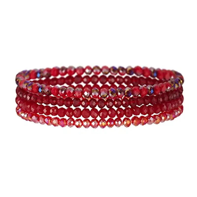FULU AUTUMN Bracciale Donna Bohemien con Perle di Cristallo Multistrato Braccialetti con Perline Elastico Impilabili Gioielli Moda Estivi Regalo San Valentino per Lei(Red)