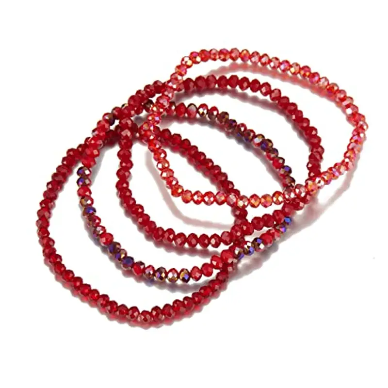 FULU AUTUMN Bracciale Donna Bohemien con Perle di Cristallo Multistrato Braccialetti con Perline Elastico Impilabili Gioielli Moda Estivi Regalo San Valentino per Lei(Red) miniatura 2