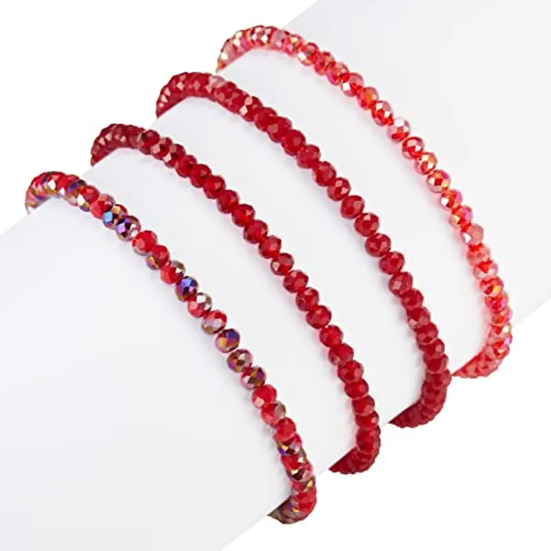 FULU AUTUMN Bracciale Donna Bohemien con Perle di Cristallo Multistrato Braccialetti con Perline Elastico Impilabili Gioielli Moda Estivi Regalo San Valentino per Lei(Red) miniatura 3
