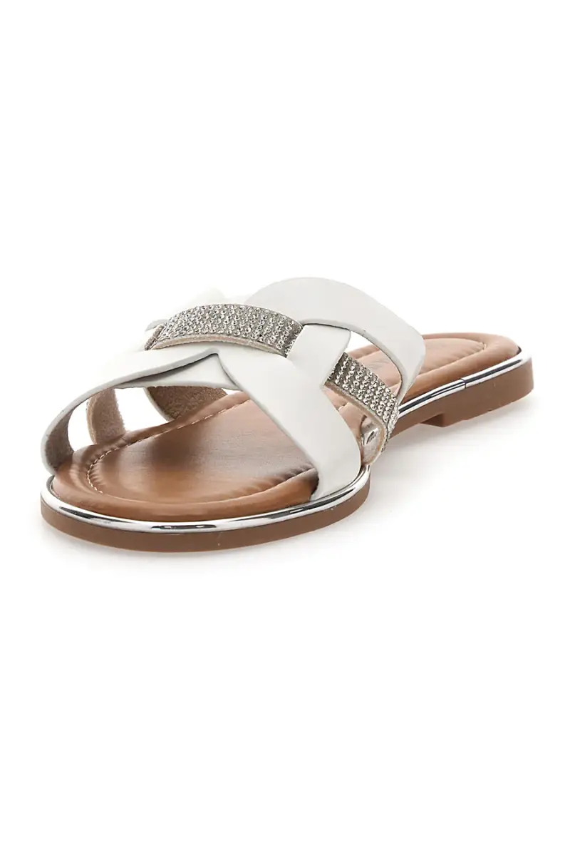 Ciabatte bianche con fasce incrociate e strass Fun Beach 14217 [BIANCO] miniatura 4