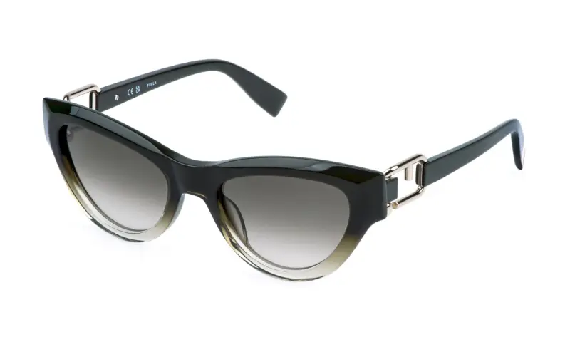 Donna Furla SFU982 07C7 Occhiali da sole Acetato Grigio Verde Cat Eye Normale Sfumato