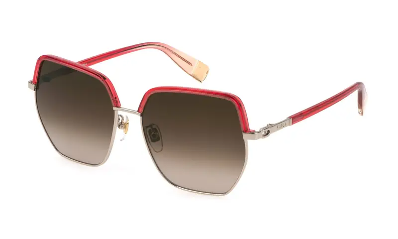 Furla Donna SFU623  594Y Occhiali da sole Metallo Oro Marrone Geometrica Normale Sfumato