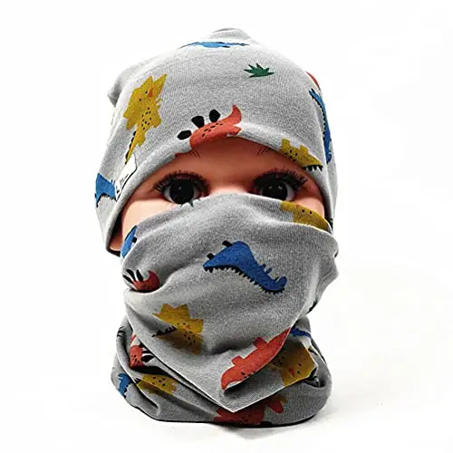 FUYAO Set di sciarpa e cappello in cotone per bambini, per primavera, autunno, inverno, caldo, berretto e sciarpe per miniatura 2