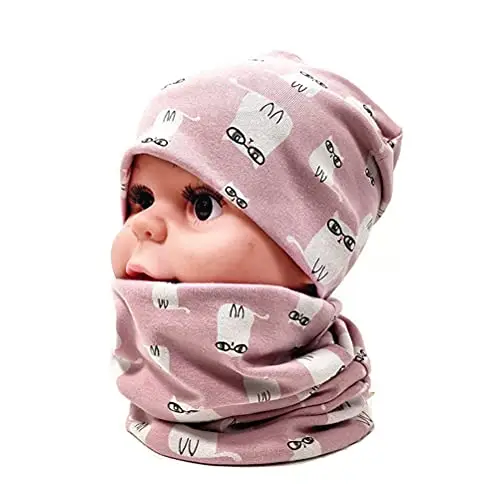 FUYAO Set di sciarpa e cappello in cotone per bambini, per primavera, autunno, inverno, caldo, berretto e sciarpe per