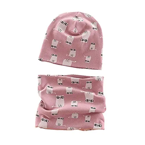 FUYAO Set di sciarpa e cappello in cotone per bambini, per primavera, autunno, inverno, caldo, berretto e sciarpe per miniatura 2