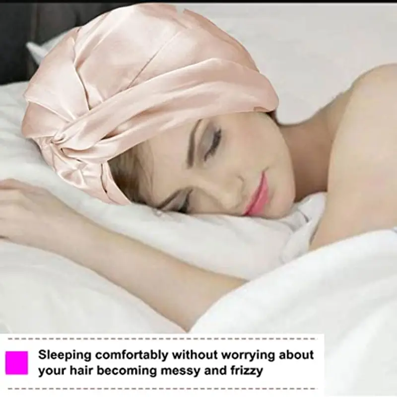 FZHGVML Cuffia Seta Capelli Ricci, Cuffia Capelli Ricci Notte per Dormire, Doppio Strato Cuffia di Seta per la Notte Capelli Ricci, Abbina Fascia Elastica Forte Applicare al Lavaggio, Trucco miniatura 2