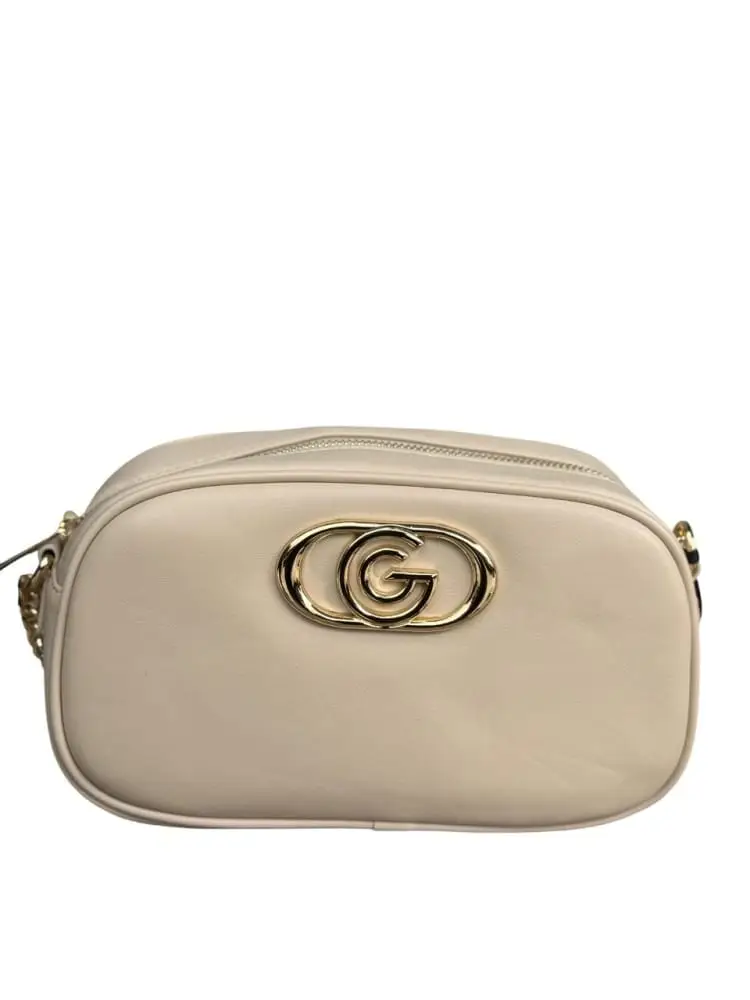borsa beige donna con logo oro