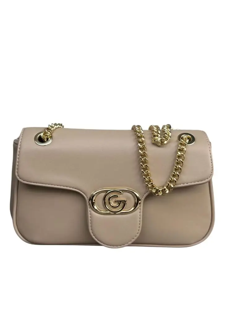 borsa beige donna con logo oro