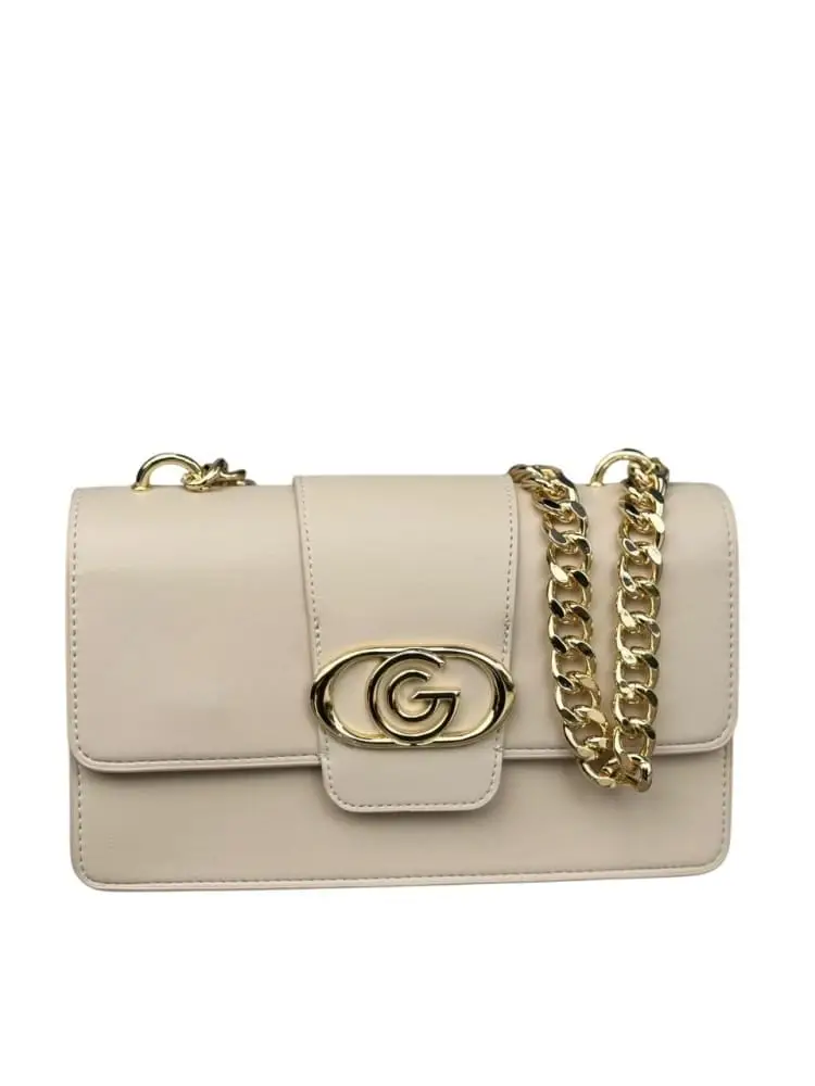 borsa beige donna con logo oro
