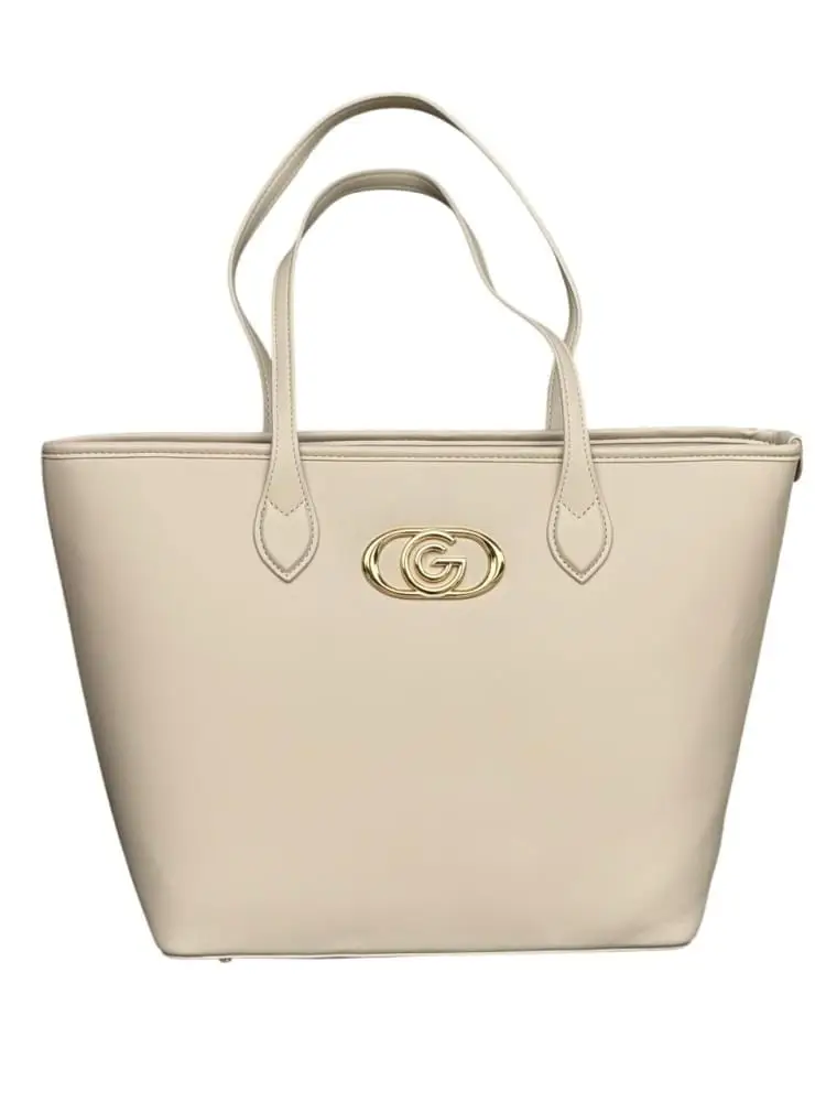 borsa beige donna logo oro