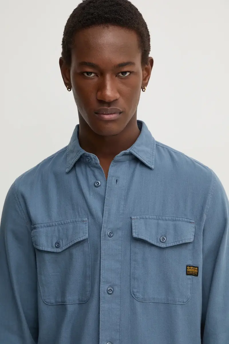 camicia in cotone uomo colore blu miniatura 4