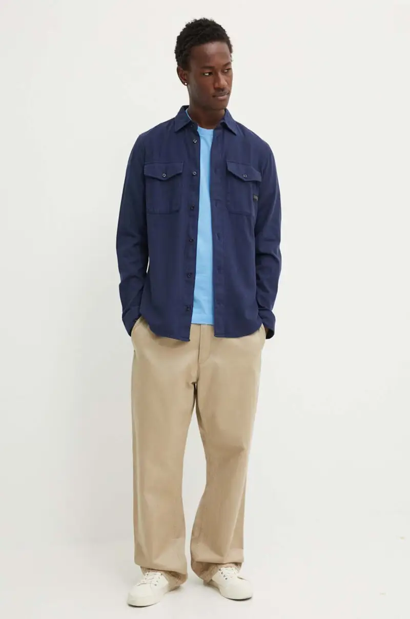 camicia in cotone uomo colore blu navy miniatura 2