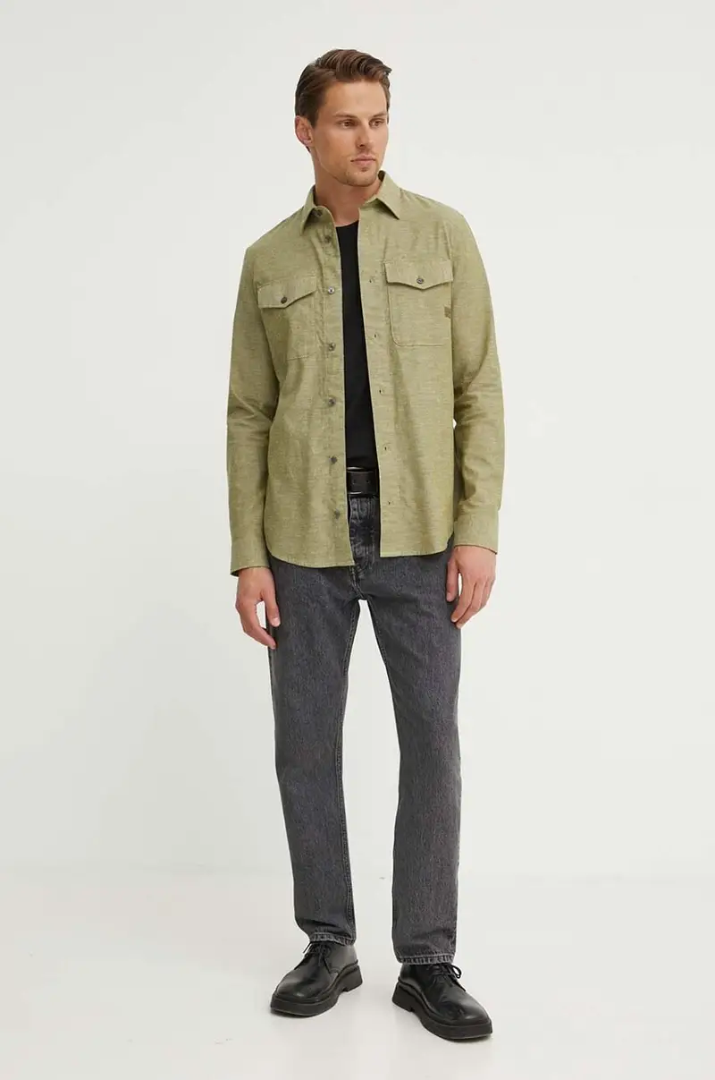 camicia in lino misto colore verde D24963-D123 miniatura 2