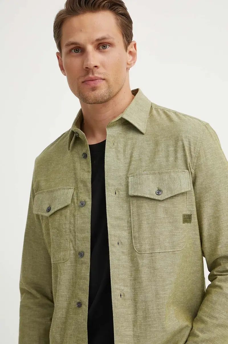 camicia in lino misto colore verde D24963-D123 miniatura 4