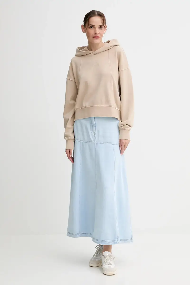 felpa in cotone donna colore beige con cappuccio D27726.D969 miniatura 2