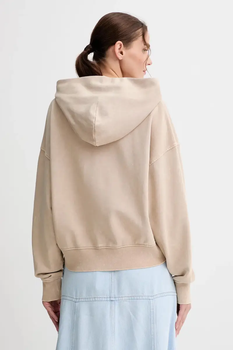 felpa in cotone donna colore beige con cappuccio D27726.D969 miniatura 3