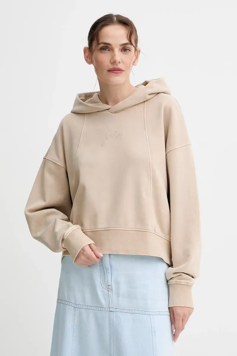 felpa in cotone donna colore beige con cappuccio D27726.D969