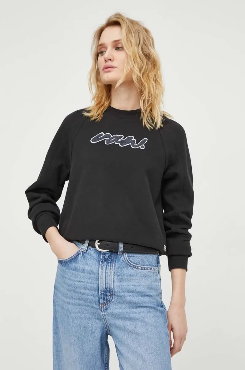 felpa in cotone donna colore nero con applicazione