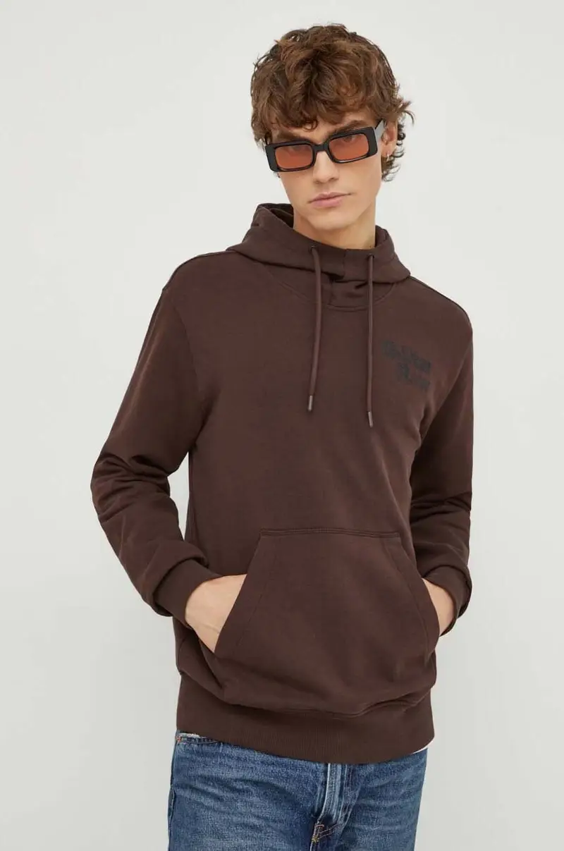 felpa in cotone uomo colore marrone con cappuccio