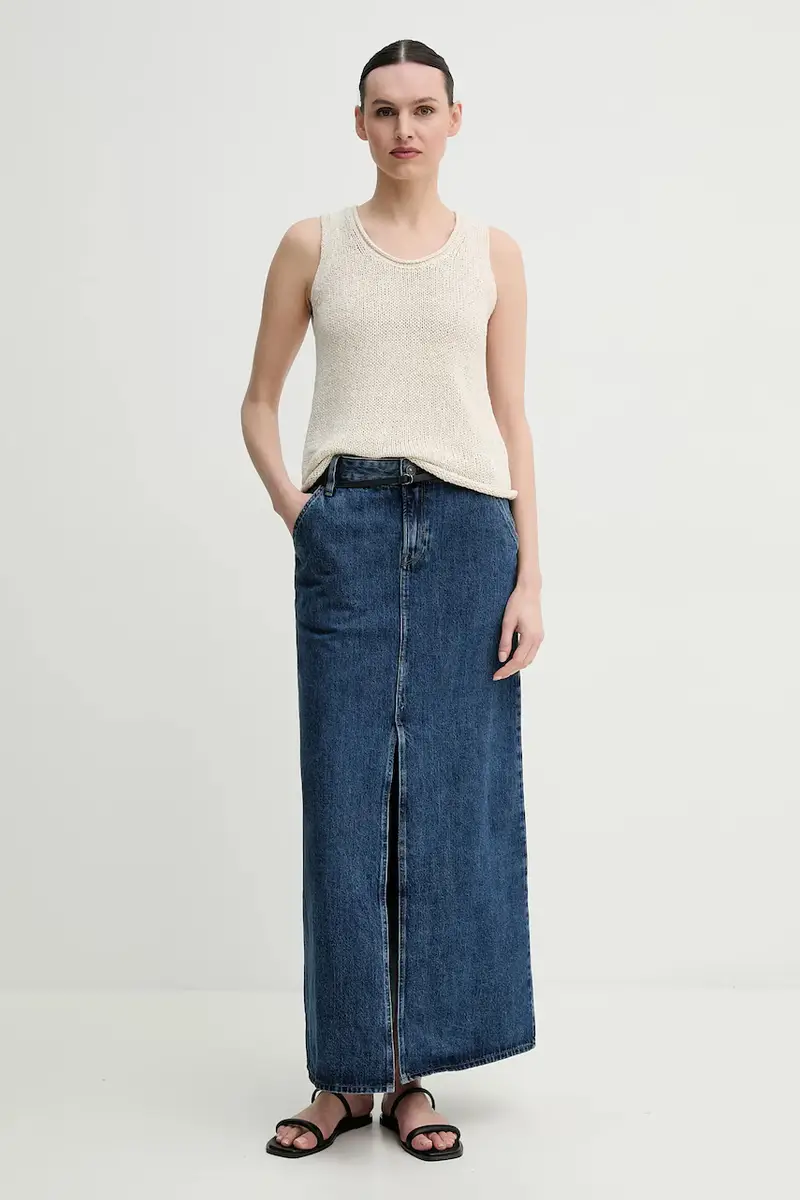 gonna di jeans colore blu navy D25979-D788 miniatura 2