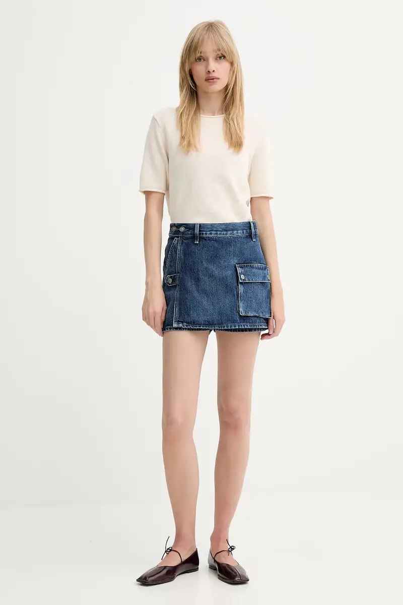 gonna pantalone in denim colore blu navy D26173-D788 miniatura 2