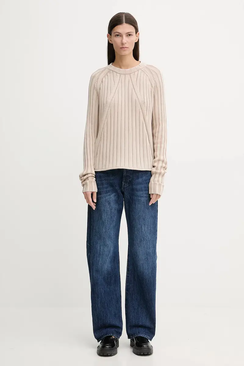 maglione in cotone 0 Washed loose turtle donna colore beige D27725.D630 D27172-D630 miniatura 2