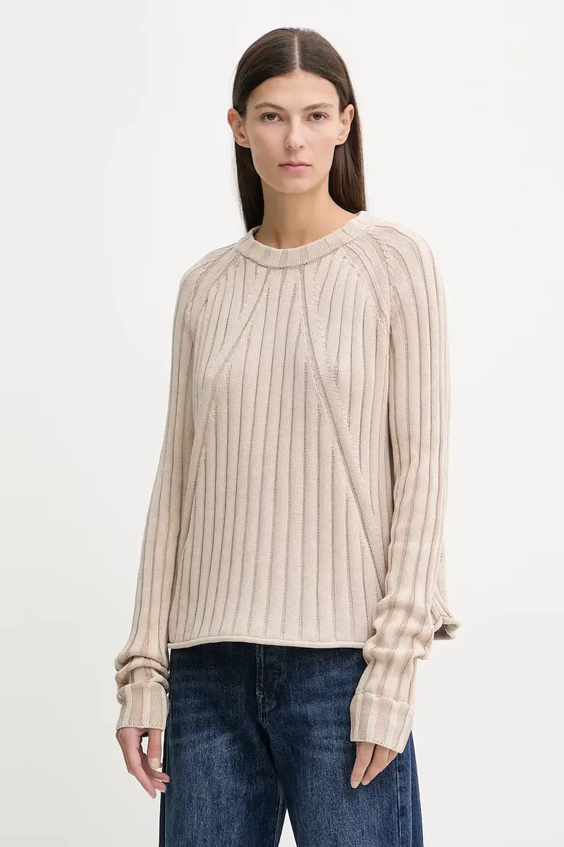maglione in cotone 0 Washed loose turtle donna colore beige D27725.D630 D27172-D630