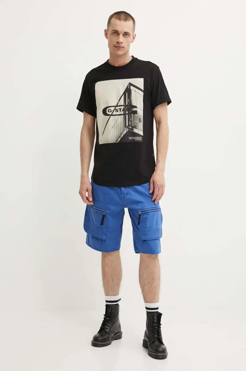 pantaloncini in cotone colore blu D24442-D551 miniatura 2