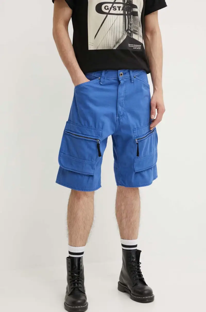 pantaloncini in cotone colore blu D24442-D551