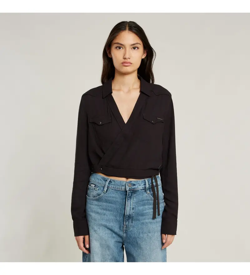 per donna D06288-D723-6484 Camicia nera avvolgente Tacoma (XS), Nero, Casual, Viscosa, Manica lunga