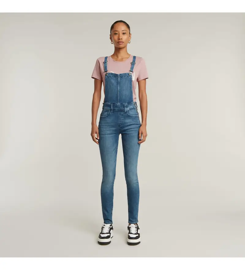 per donna D14425-6550-C571 Tuta aderente blu a vita alta Lynn (23), Casual, Cotone, Denim, Senza maniche / cinghie