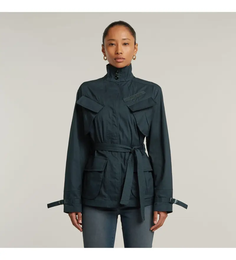 per donna D15161-A504-C742 Giacca da campo blu scuro con cintura scalpello (XXS), Casual, Cotone, Navy