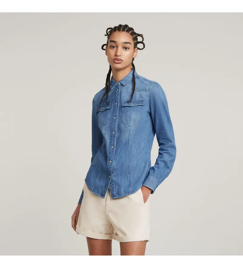 per donna D15170-D831-071 Camicia 3301 blu (XS), Casual, Cotone, Denim, Manica lunga