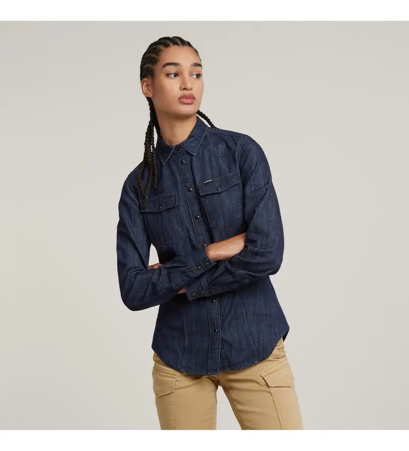 per donna D15170-D831-082 Camicia 3301 blu (XS), Casual, Cotone, Denim, Manica lunga