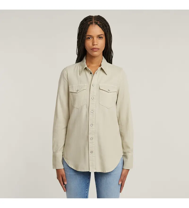 per donna. D24343-D454-H029 Camicia Western Slim Verde (XS), Casual, Cotone, Denim, Manica lunga
