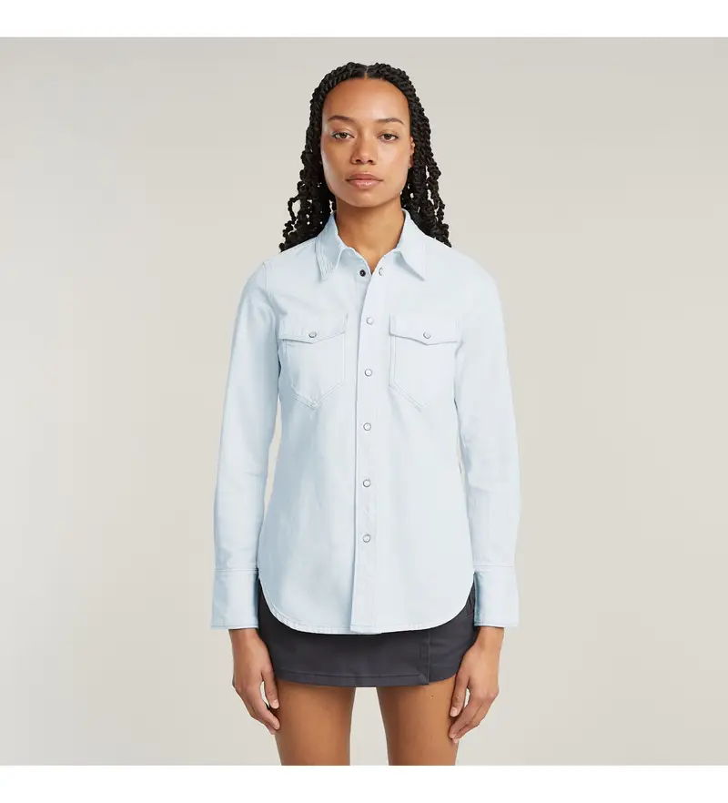 per donna D24343-D539-H123 Camicia western slim blu (XS), Casual, Denim, Manica lunga