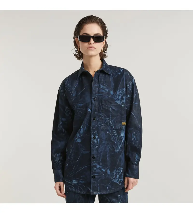 per donna D24344-D317-G923 Overshirt rilassata blu scuro (XXS), Casual, Denim, Manica lunga, Cotone biologico, Sostenibile, Navy Nero
