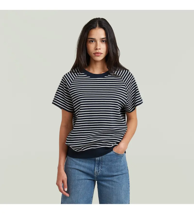 G-star Maglia donna raglan blu navy e bianco in cotone