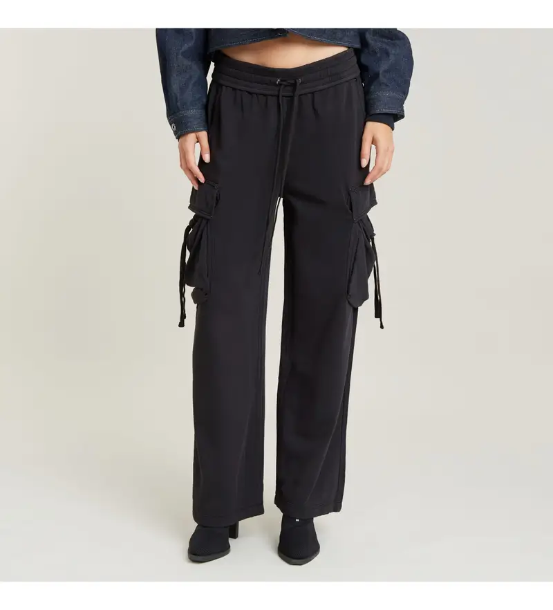 per donna D24568-B661-B564 Pantaloni leggeri utility larghi neri (L), Nero, Casual, Cotone biologico, Sostenibile