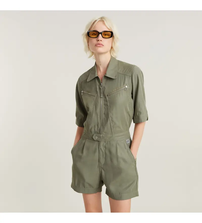 per donna. D24585-D522-2199 Tuta con cerniera verde (L), Casual, Viscosa, Manica corta