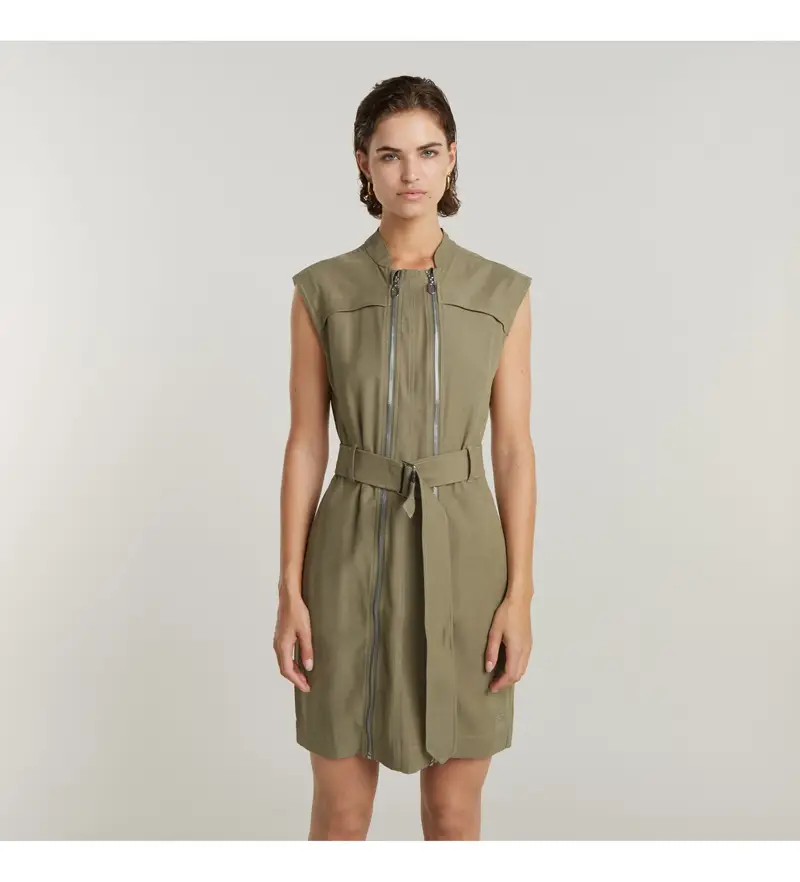 per donna. D24624-D522-G290 Abito verde con zip multipla (M), Casual, Viscosa, Senza maniche / cinghie