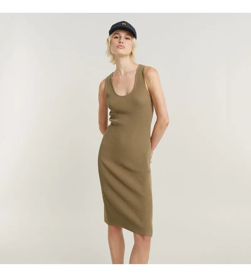 per donna. D24659-D605-G290 Abito aderente a coste verde (M), Casual, Senza maniche / cinghie, Cotone biologico, Sostenibile