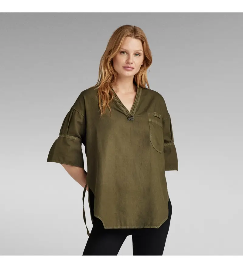 per donna. D24743-7647-D033 Tunica tessuta verde (XS), Casual, Cotone, Manica 3/4