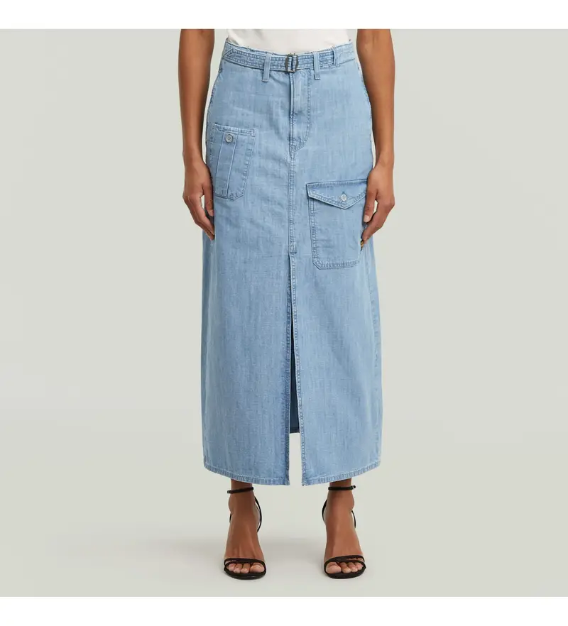 per donna D24886-D953-H167 Gonna lunga cargo blu con cintura (24), Casual, Cotone, Denim