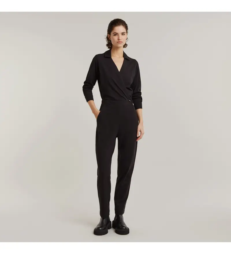 per donna D25024-B771-6484 Tuta camicia nera (XXS), Nero, Casual, Manica lunga, Cotone biologico, Sostenibile