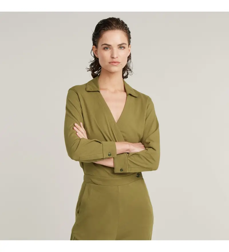 per donna. D25024-B771-735 Tuta con camicia verde (S), Casual, Manica lunga, Cotone biologico, Sostenibile