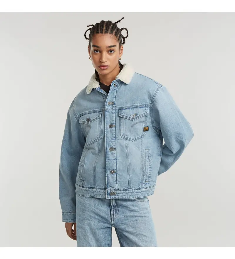 per donna D25142-D536-G339 Giacca Sherpa rilassata blu (XS), Casual, Cotone