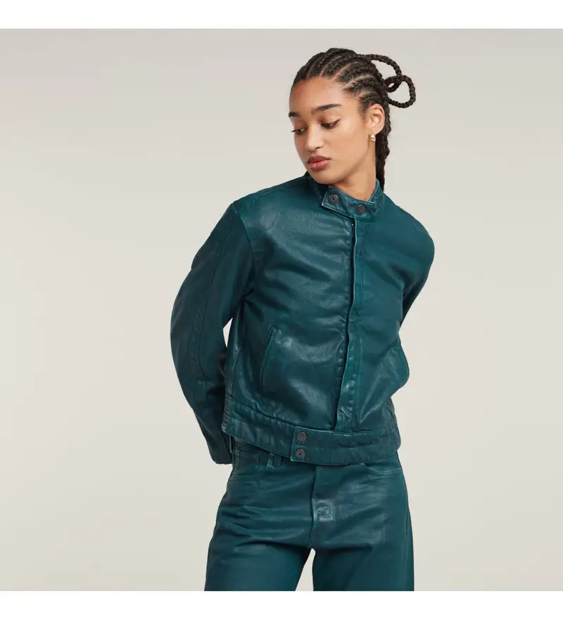 per donna D25184-D436-G760 Giubbotto moto corto blu (XXS), Casual, Cotone biologico, Sostenibile