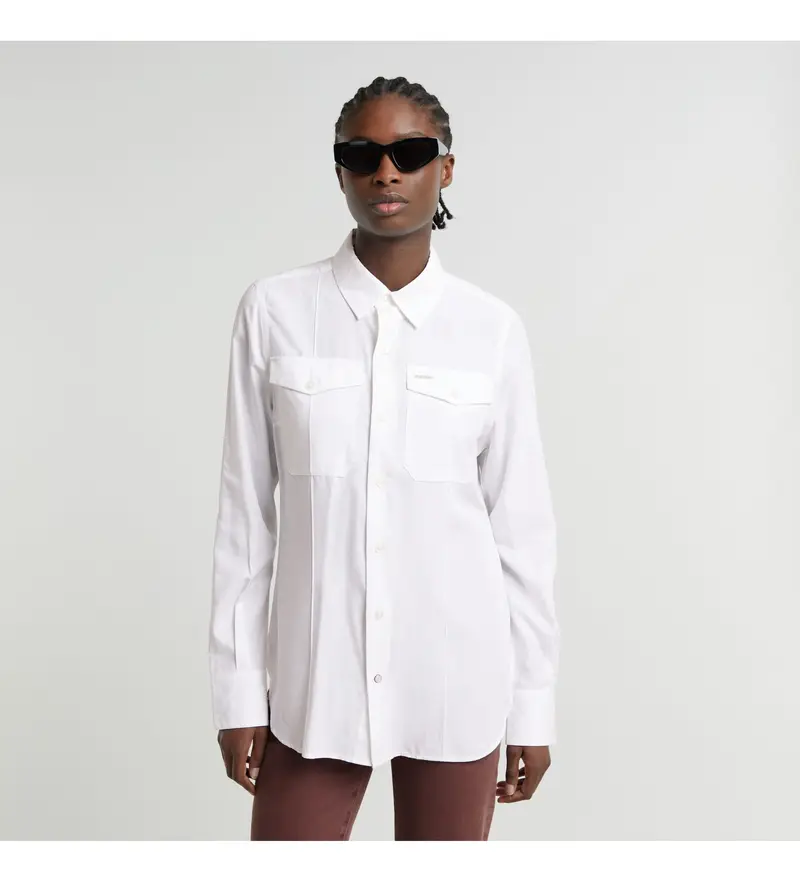per donna D25234-4304-G285 Camicia bianca con taschino sottile (XXS), Bianco, Casual, Modal, Manica lunga