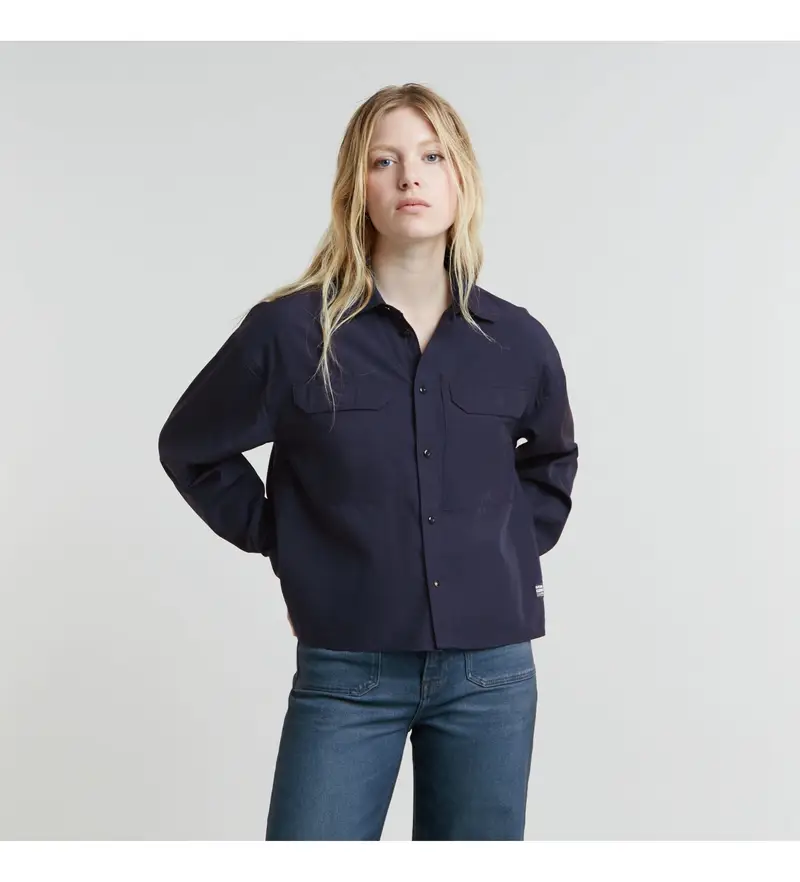 per donna D25242-4304-3873 Camicia con tasca corta blu scuro (XXS), Casual, Modal, Manica lunga, Navy